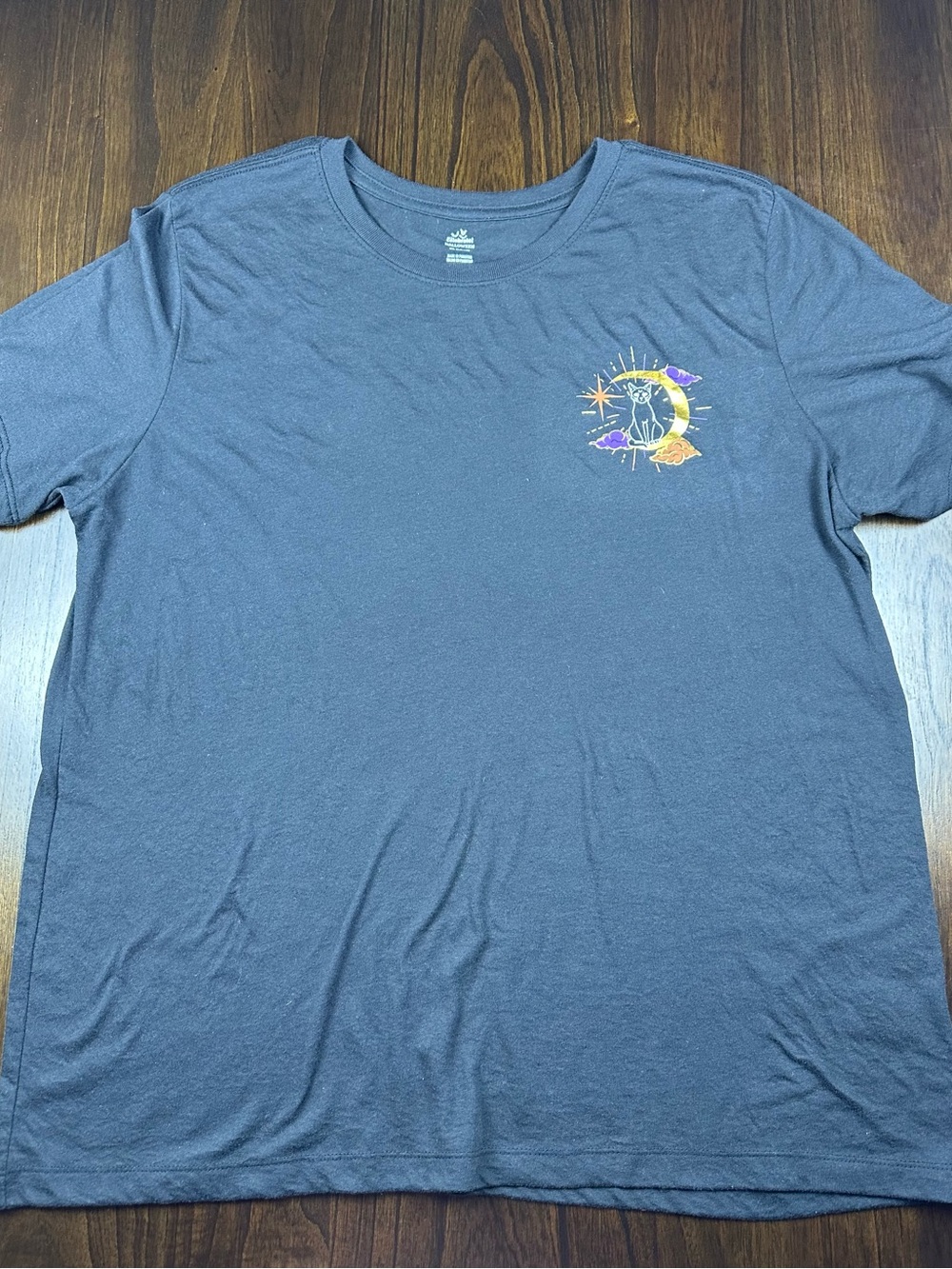 Womens Halloween T Shirt Cat Moon Gold Foil Black Cat Size XL 16-18